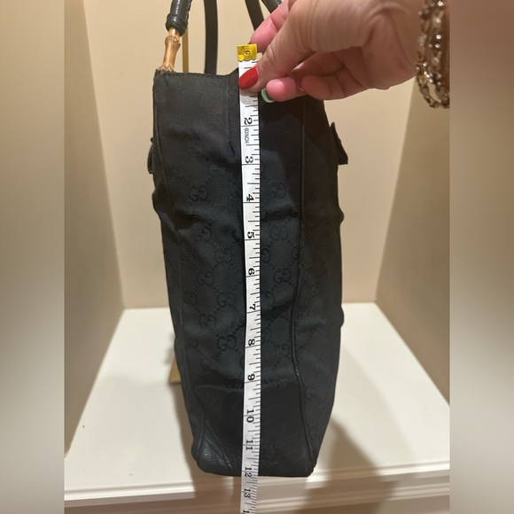 Gucci GG Webbed Canvas and Leather Bamboo Open Tote - Picture 7 of 11